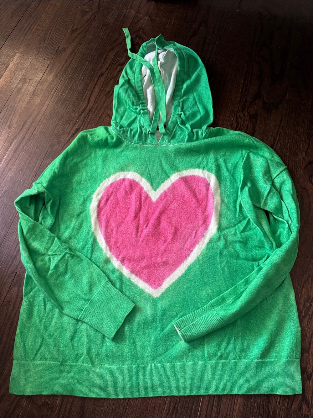 Green Hoodie Top with Pink Heart Graphic